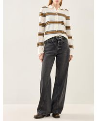 SELECTED - Thea Long Sleeve Knit Button Collar Top Cream - Lyst