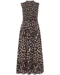 Whistles - Heidi Shirred-bodice Leopard-print Woven Midi Dress - Lyst