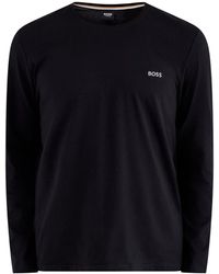 BOSS - Embroidered Logo Long Sleeve Stretch T Shirt - Lyst