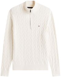 Tommy Hilfiger - Cable Knit Half-Zip Jumper Cream - Lyst