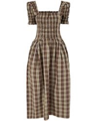 Damson Madder - Emmy Shirred Check Midi Dress - Lyst
