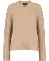 Whistles - Ribbed Sleeve V-Neck Knit - Lyst