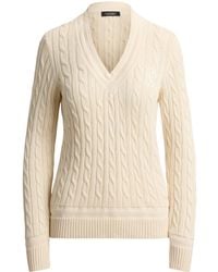 Ralph Lauren - Meren Cable Knit V-Neck Jumper Cream - Lyst