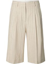 SELECTED - High Waisted Linen Blend Bermuda Shorts Cream - Lyst