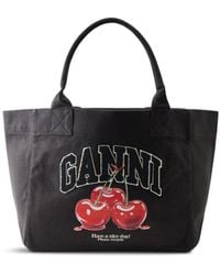 Ganni - Medium Trapeze Shopper Bag Cherry Print - Lyst