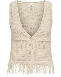 ONLY - Alix Fringe Waistcoat Cream - Lyst