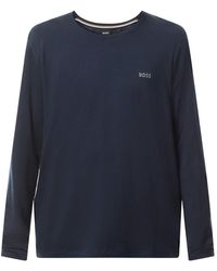 BOSS - Embroidered Logo Long Sleeve Stretch T Shirt - Lyst