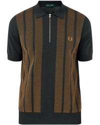 Fred Perry - Textured Panel Knitted Zip Polo Multi - Lyst
