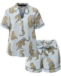 Chelsea Peers - Seersucker Stripe Leopard Short Set - Lyst
