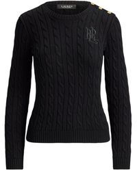 Ralph Lauren - Cable Knit Button Shoulder Jumper - Lyst