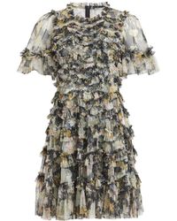 Needle & Thread - Women's Moonlight Petals Round Neck Mini Dress - Lyst
