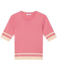 LK Bennett - Micha Desert Rose & Ivory Cotton Blend Ribstart Jersey Top With Ivory Trim - Lyst