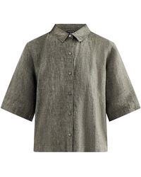 Eileen Fisher - Classic Collar Elbow Sleeve Shirt Khaki - Lyst
