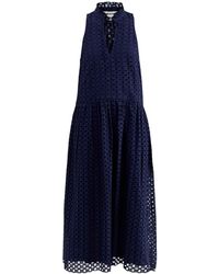 roandzo - Broderie V-Neck Midi Dress - Lyst