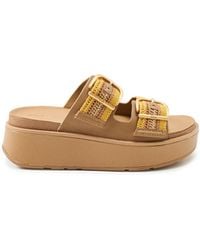 Fitflop - Gen-Ff Max Buckle Stripe-Webbing Two-Bar Slides Tumeric Tan - Lyst