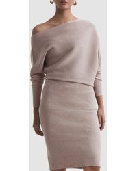 Reiss - Lara Off-The-Shoulder Ribbed Midi Dress - Lyst