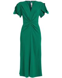 Victoria Beckham - Women's Gathered V-neck Midi Dress In Emerald - Lyst
