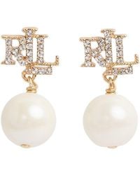 Ralph Lauren - Women's Lauren Ralph Lauren & Crystal Logo Pearl Drop Earrings - Lyst
