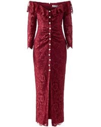 chinese dress ladies Polka Dot Satin Lace Maxi Dress  self-portrait-US