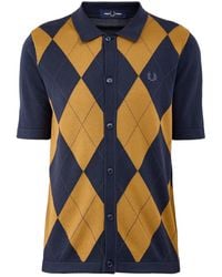Fred Perry - Argyle Button Through Knitted Shirt - Lyst