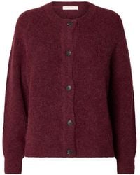 SELECTED - Lulu Knit Short Cardigan Burgundy - Lyst