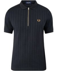 Fred Perry - Striped Zip Polo Shirt - Lyst
