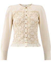 Damson Madder - Elliana Smocked Cardigan Cream - Lyst