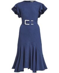 Edeline Lee - Women's Belted Midi Dress With Graceful Ruffled Hem And Flutter Sleeves - Lyst