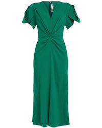 Victoria Beckham - Women's Gathered V-neck Midi Dress In Emerald - Lyst