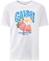 Ganni - Basic Jersey Strawberry Graphic T-Shirt - Lyst