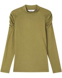 LK Bennett - Women's Lacey Olive Gathered Shoulder Turtle Neck Jersey Top - Lyst