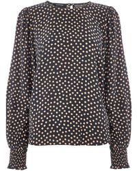 Whistles - Spot Shirred Cuff Blouse, Wood/Metal - Lyst