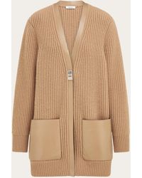 Ferragamo - Longline Cardigan With Leather Trims - Lyst