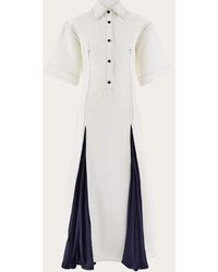 Ferragamo - Damen Kleid Mit Intarsien Weiß - Lyst
