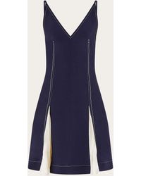 Ferragamo - Mujer Vestido Lencero Con Intarsias Azul - Lyst