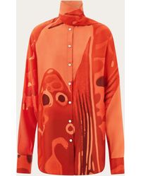 Ferragamo - Mujer Camisa De Seda Con Lazo Y Estampado Fish - Lyst