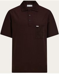Ferragamo - V-Neck Polo With Jacquard Pocket Detail - Lyst