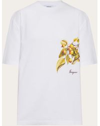 Ferragamo - Hommes T-Shirt Manche Courte Imprimé Botanique Blanc - Lyst