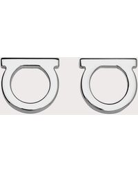 Ferragamo - Silvertone Logo Stud Earrings/0.5" - Lyst