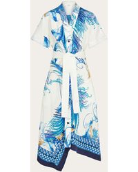 Ferragamo - Feather Show Print Asymmetric Midi Dress - Lyst