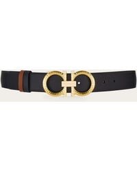 Ferragamo - Reversible And Adjustable Belt With Hammered Gancini - Lyst