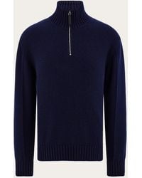 Ferragamo - Hombre Jersey De Cachemira Con Cremallera Azul - Lyst