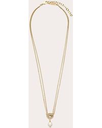 Ferragamo - Gancini Pendant Necklace With Pearl And Crystals - Lyst