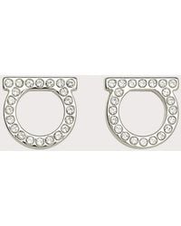 Ferragamo - Silvertone & Pavé Logo Stud Earrings/0.5" - Lyst