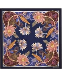 Ferragamo - Water Lilies Print Silk Scarf - Lyst
