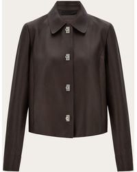 Ferragamo - Mujer Chaqueta Recta De Napa Marrón - Lyst