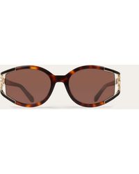 Ferragamo - Oval Frame Sunglasses - Lyst