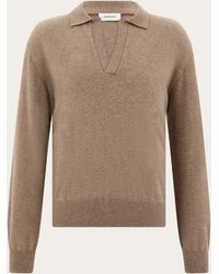 Ferragamo - Hombre Jersey Con Cuello Polo De Cachemira Marrón - Lyst