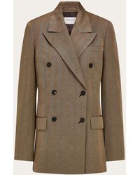 Ferragamo - Double Breasted Linen Blend Blazer - Lyst
