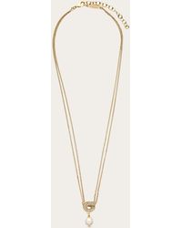 Ferragamo - Gancini Pendant Necklace With Pearl And Crystals - Lyst